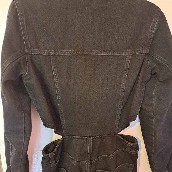 Zara size S Black cutout denim jumpsuit long sleeve - Picture 9 of 9